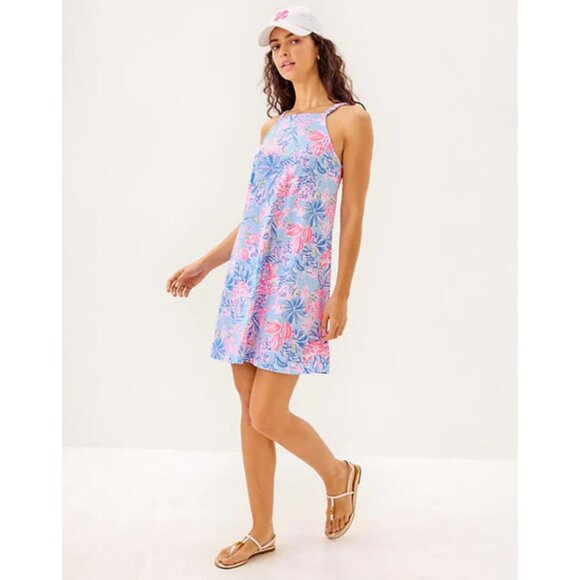 New Lilly Pulitzer Kyleigh Sleeveless Floral Print Mini Dress in Blue Size M - Picture 4 of 14